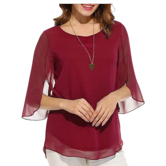 New Cherry red 3/4 sleeve top - Picture 1 of 4